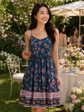 Quinee Nursing Floral Boho Cottagecore Maternity Sundress Spaghetti Strap Small